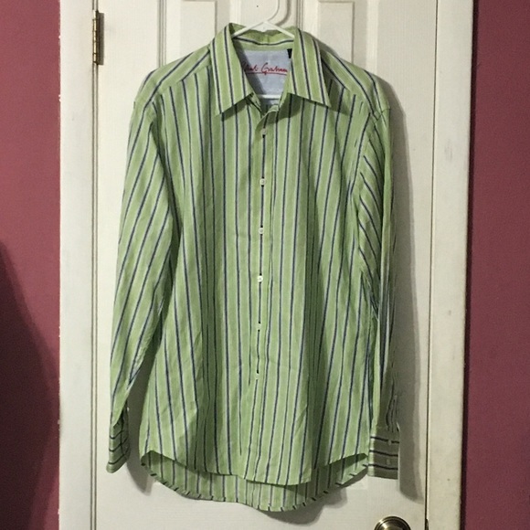 Robert Graham Other - Robert Graham green striped flip cuff shirt L